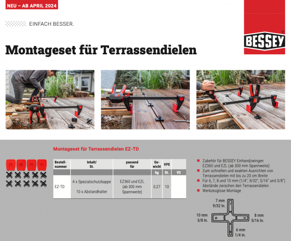 BESSEY Montageset für Terrassendielen, passend zu EZ360 und EZL