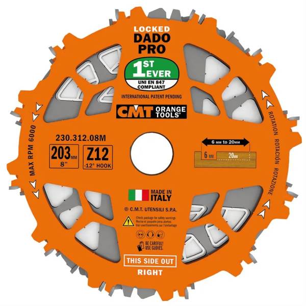 CMT Nutscheibe im Set DADO PRO - D203x6,2-20 d30 Z12 HW - 230.312.08M