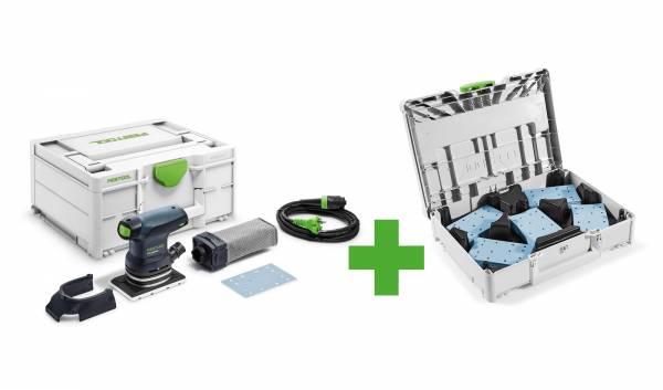 SET: Festool Rutscher 80x133 mm RTS 400 REQ GR-SYS P + Schleifmittel + Systainer mit Einlage