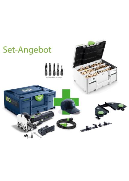 SET: Festool 100 Jahre Dübelfräse DOMINO DF 500 Q-Plus + Dübelkoffer + Anschläge