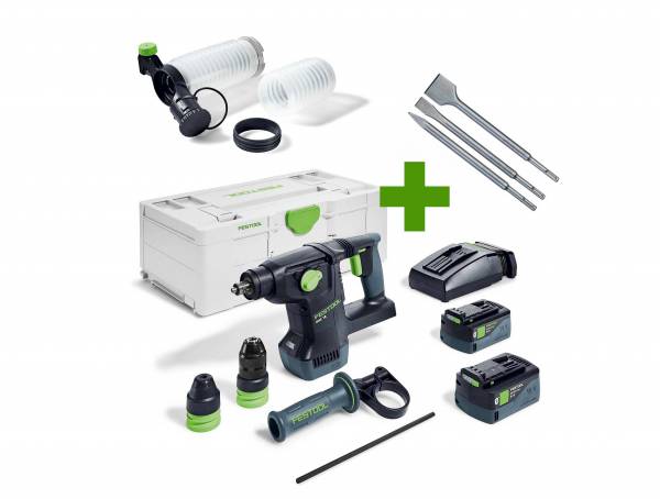 XL-SET: Festool Akku-Kombihammer KHC 18 5,0 EBI-Plus + Absaugvorrichtung + 3-teiliges Meißel-Set