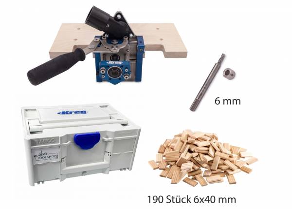 SET: KREG Dübel-Bohrvorrichtung 6 mm im Systainer + Dübel "MORTISE MATE" - KLTJ100