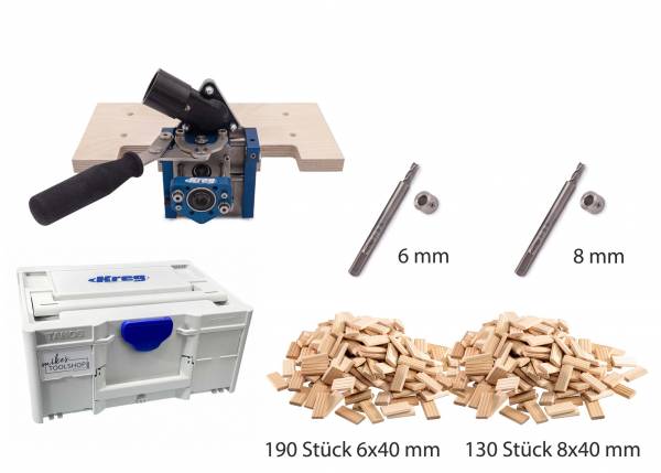 SET: KREG Dübel-Bohrvorrichtung 6 und 8 mm im Systainer + Dübel "MORTISE MATE"