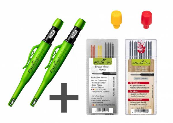 PICA Dry Vorteilsbox 2x Stift + 1x Tischlermine + 1x Multi-Use Mine + 1x rote Kappe + 1x gelbe Kappe - 3097