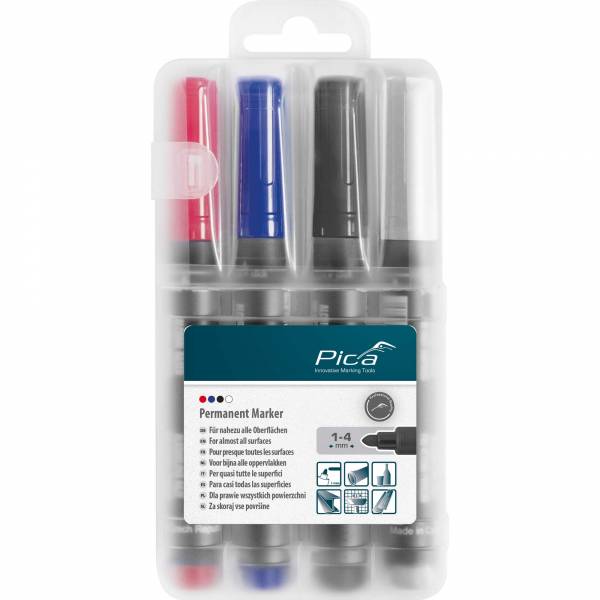 PICA® Permanent Marker-Set mit Rundspitze - ROT/BLAU/SCHWARZ/WEISS - Classic 520 - 520/04