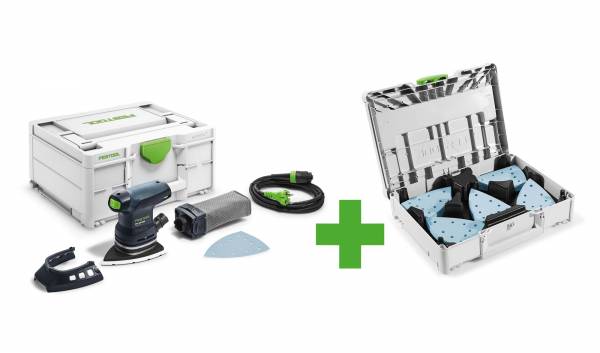 SET: Festool Deltaschleifer 100x150 mm DTS 400 REQ GR-SYS P + Schleifmittel + Systainer mit Einlage