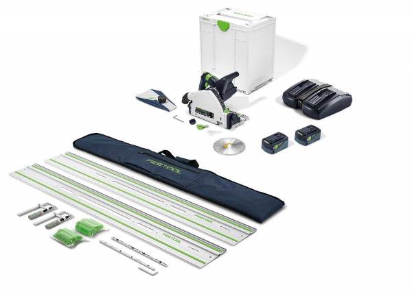 SET: Festool Akku-Tauchsäge TSC 55 KEBI-Plus/XL + 2x 1400mm Selbstklebende-Führungsschiene + Verbinder + Tasche