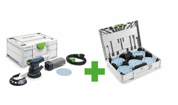 SET: Festool Exzenterschleifer Ø 125 mm ETS 125 REQ GR-SYS P + Schleifmittel + Systainer mit Einlage